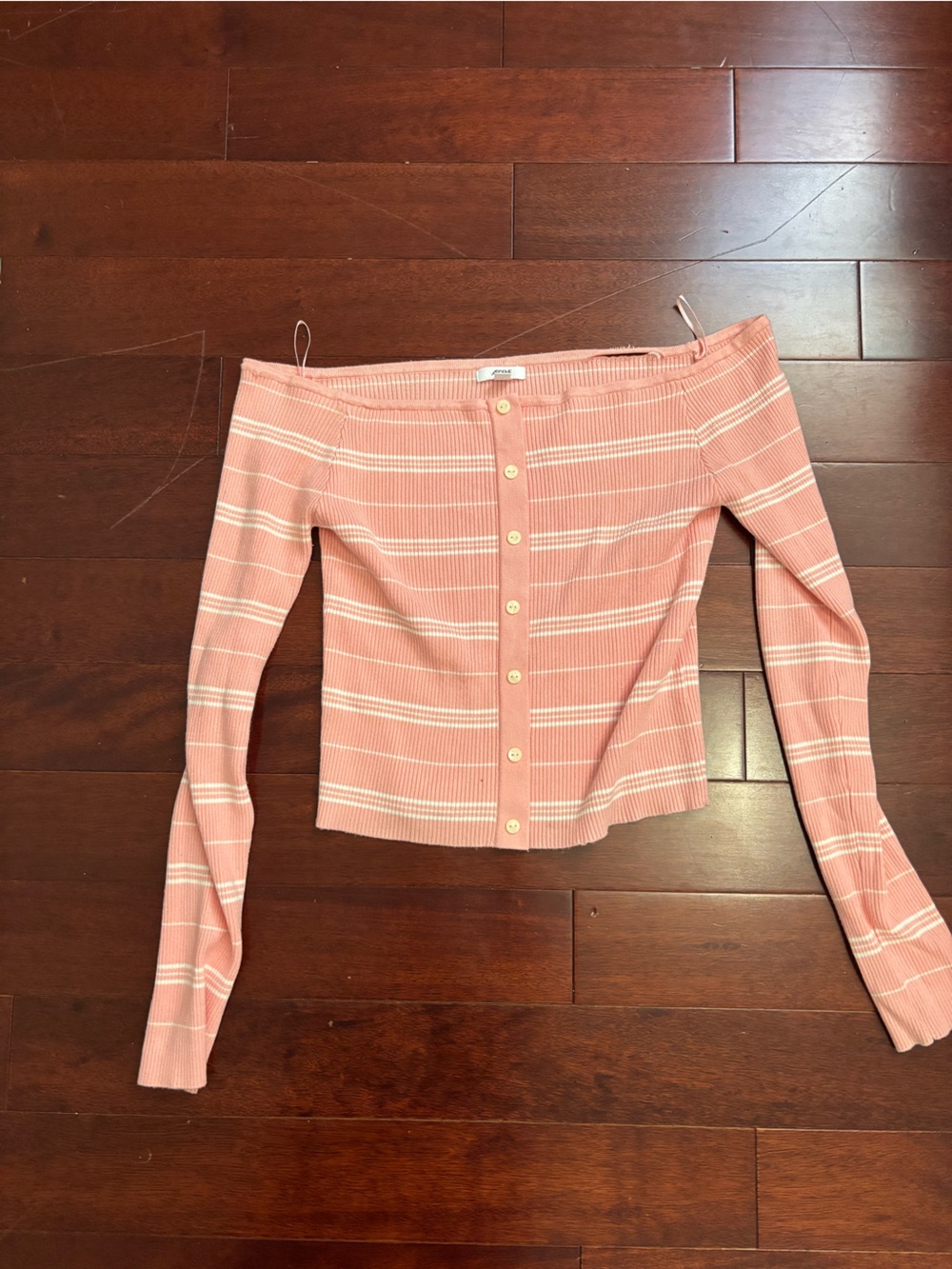 Ardene Pink Striped Button-Front Knit Top